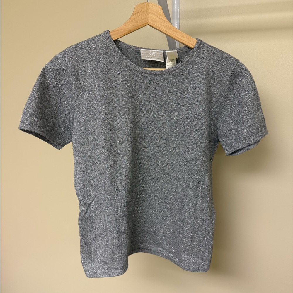 Liz Claiborne Emma James Gray Short Sleeve Knit Top – Size S